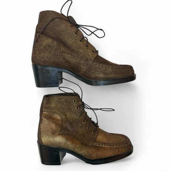 Scruples Lace Up Ankle Boot Moc-toe Metallic Distressed Bronze Gold Western Sz 8 - Picture 4 of 9